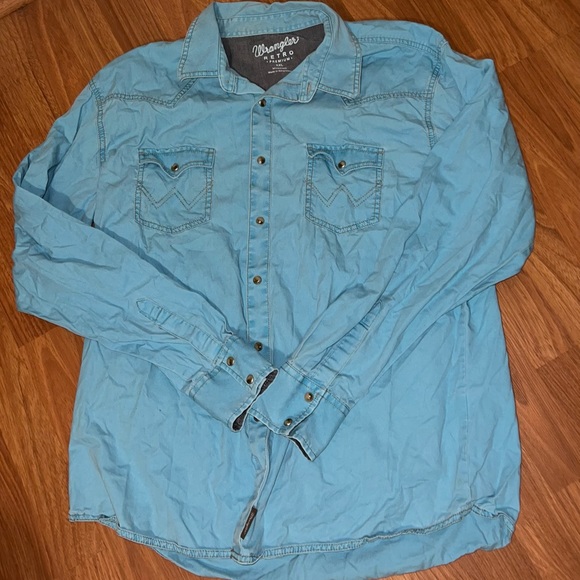 Wrangler Other - Wrangler Retro Premium Shirt Mens 2XL Pearl Snap Button Up Long Sleeve Blue
